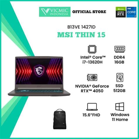 MSI Thin Intel i7-13620H/RTX4050/DDR4 16GB/512GB SSD/15.6''/WIFI/LAN/BT/WIN11Home/2yr WTY